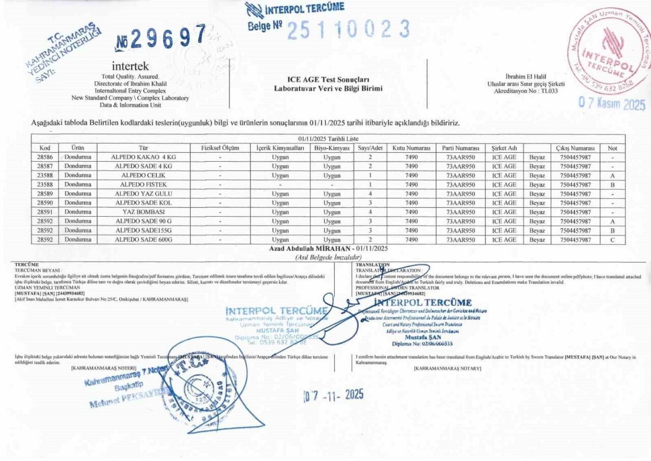 Kahramanmaraş merkezli Alpedo dondurma markası, basında çıkan "bakteri tespiti" iddialarının