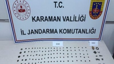 Karaman'da jandarmanın uygulamaları sırasında 148 tarihi sikke ve uyuşturucu madde
