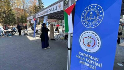 Karaman'da Gazze yararına düzenlenen hayır panayırında, Halk Eğitim Merkezi’nin aşçılık