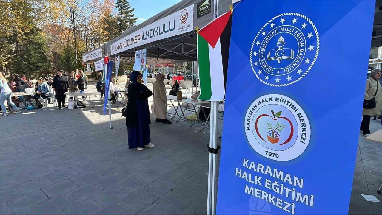 Karaman'da Gazze yararına düzenlenen hayır panayırında, Halk Eğitim Merkezi’nin aşçılık