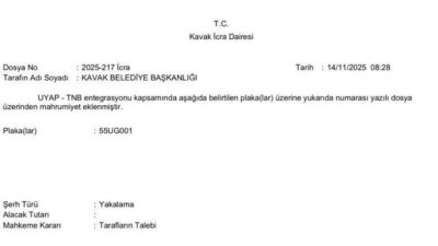 Kavak İlçe Belediyesi'nin müteahhit M. A.’ya 662 bin TL borcu