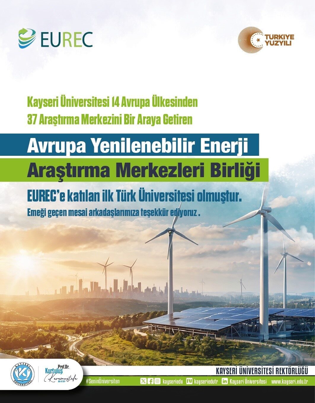 Kayseri Üniversitesi, Avrupa Yenilenebilir Enerji Araştırma Merkezleri Birliği'ne (EUREC) üyeliği