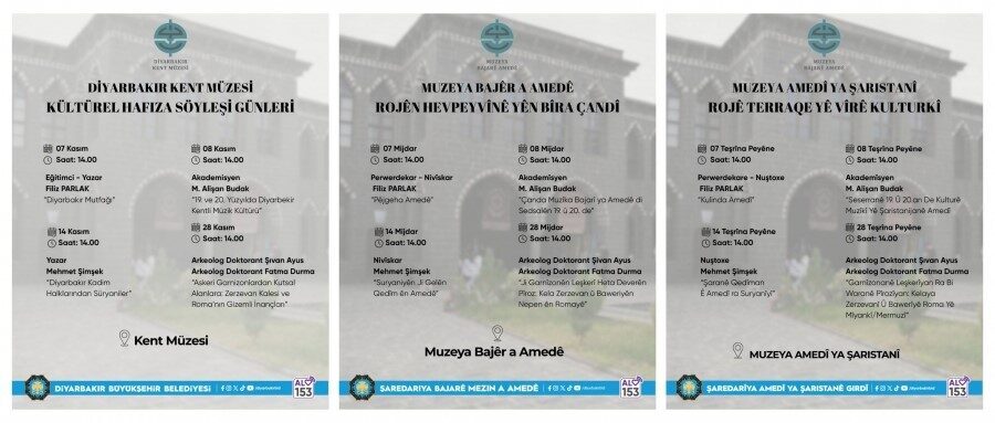 Diyarbakır Büyükşehir Belediyesi, Kasım boyunca Cemilpaşa Konağı Kent Müzesinde çeşitli