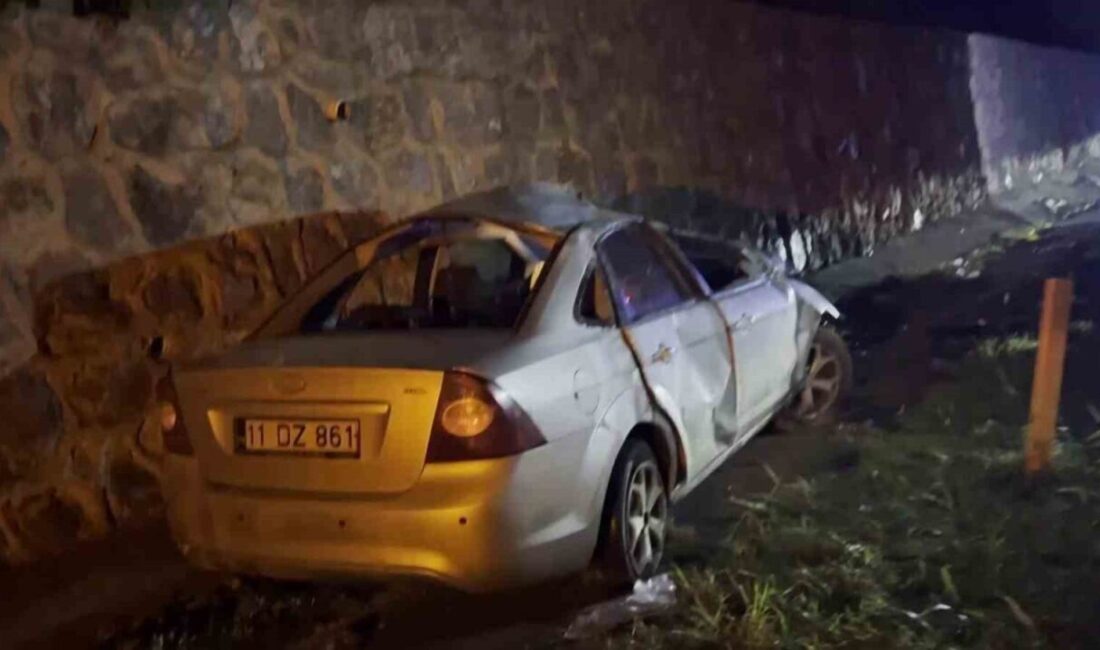 Sakarya'nın Adapazarı ilçesinde sürücüsünün kontrolünü kaybettiği otomobil, istinat duvarına çarparak