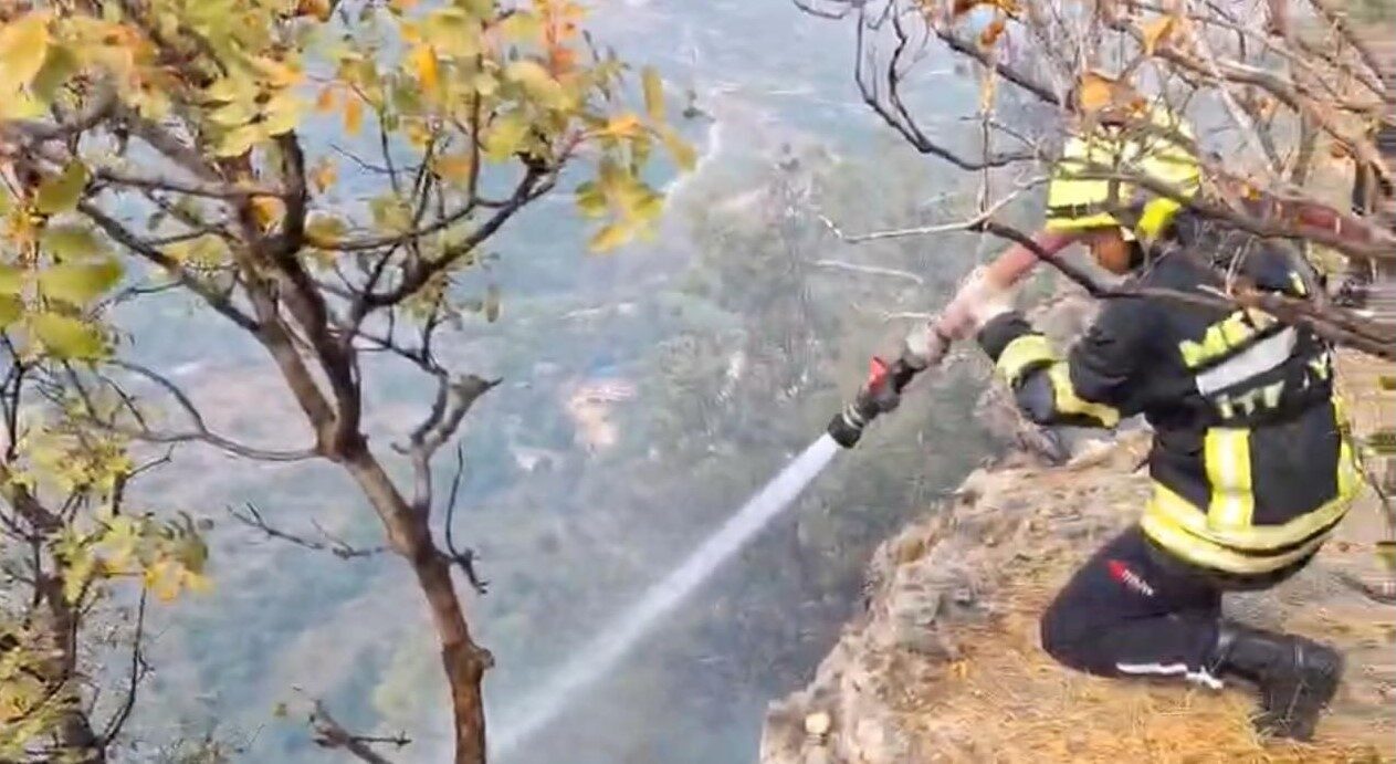 Mersin’in Erdemli ilçesindeki Sarıyer Mahallesi'nde çıkan yangın, makilik alandan narenciye