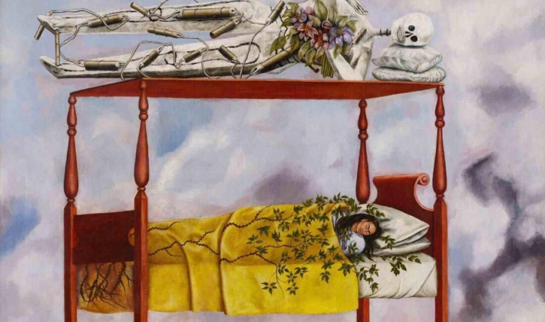 Frida Kahlo'nun 1949 tarihli "El sueno (La cama)" adlı otoportresi,