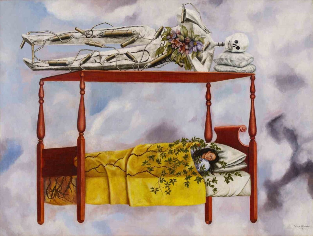 Frida Kahlo'nun 1949 tarihli "El sueno (La cama)" adlı otoportresi,