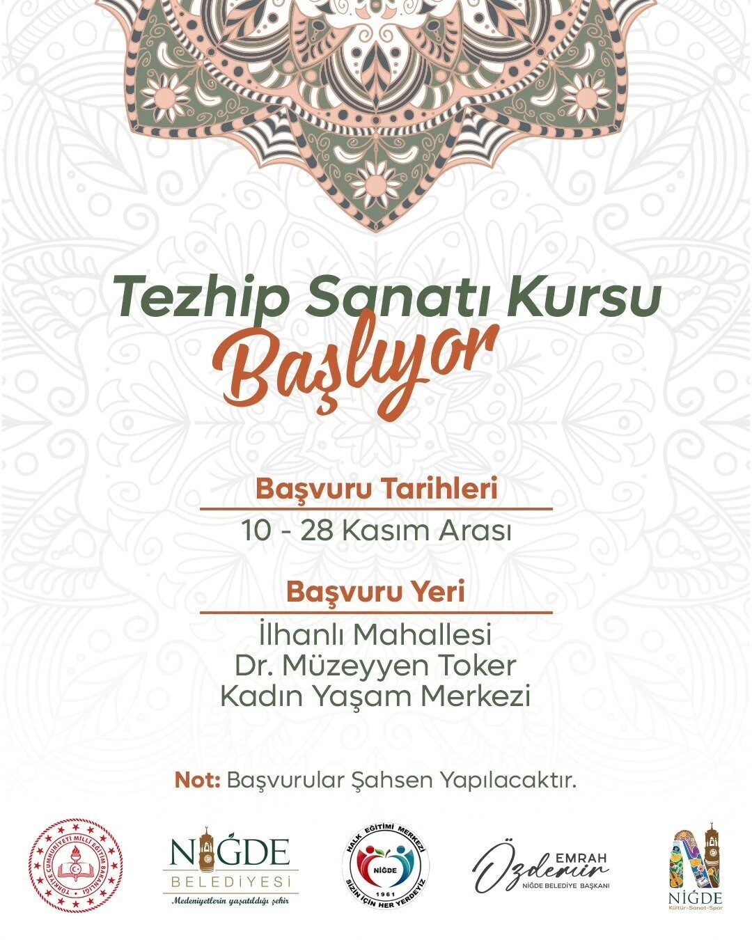 Niğde’de Tezhip Sanatı Kursu Başvuruları Başladı: Geleneksel Sanat Yaşatılıyor