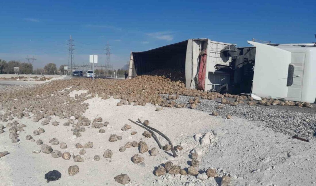 Konya'nın Karapınar ilçesinde R.Ü. yönetimindeki pancar yüklü tır, direksiyon hakimiyetinin