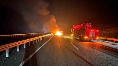 Elazığ-Bingöl karayolunda bir otomobil, traktör römorkuna çarparak alev aldı. İki