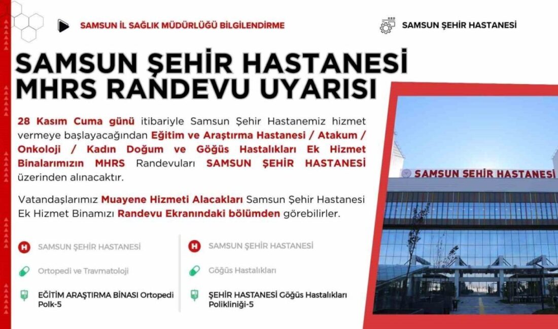 Samsun İl Sağlık Müdürlüğü, 28 Kasım'dan itibaren Samsun Şehir Hastanesi'nde