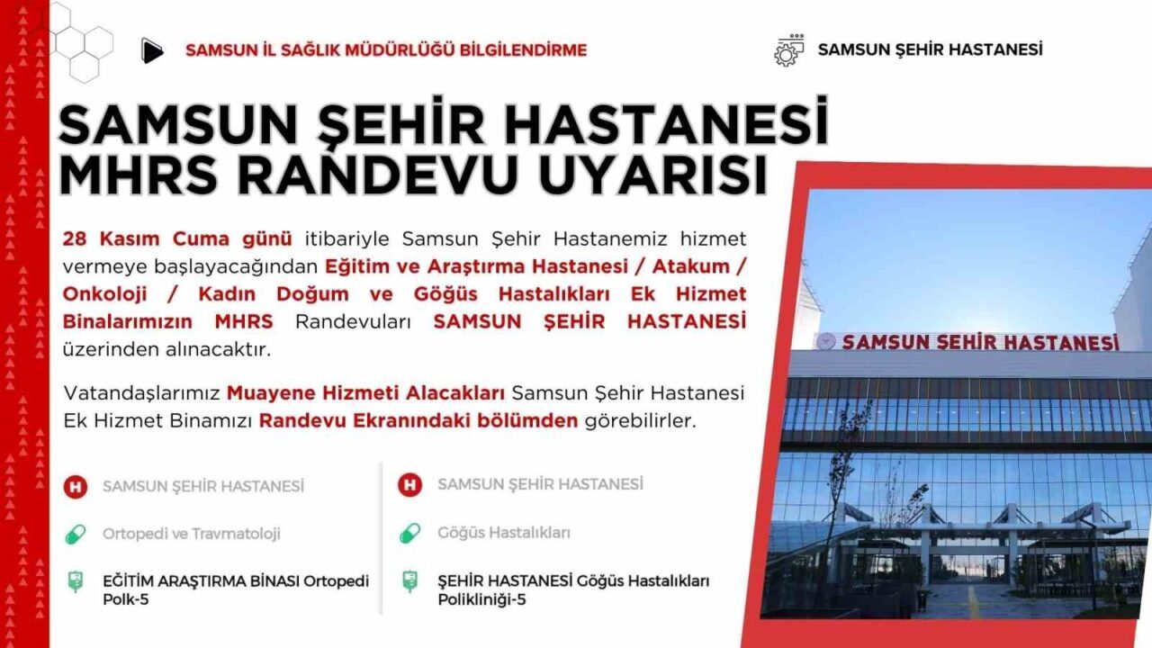 Samsun İl Sağlık Müdürlüğü, 28 Kasım Cuma'dan itibaren Samsun Şehir