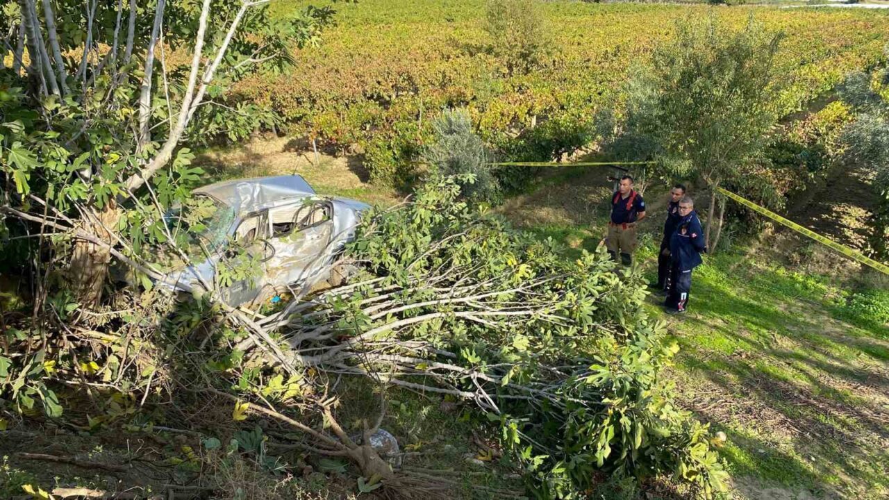 Manisa'nın Sarıgöl ilçesinde Yasin Çetin'in kullandığı otomobil, direksiyon hakimiyetinin kaybolması