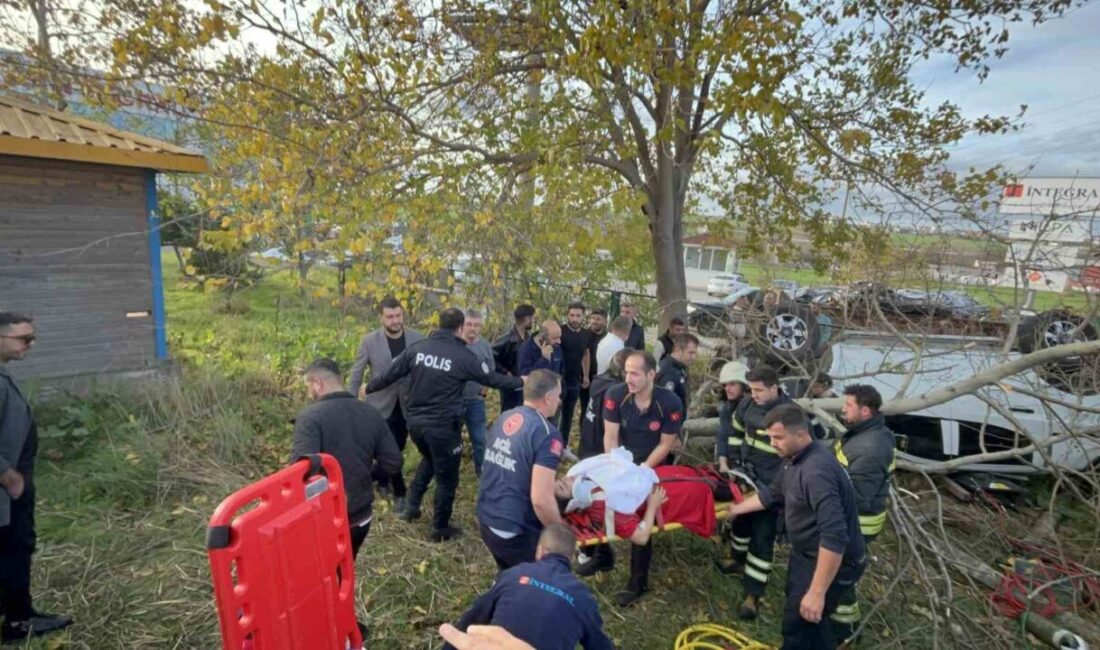 Tekirdağ'ın Ergene ilçesinde yolcu minibüsünün çarptığı pikap, takla atarak bir