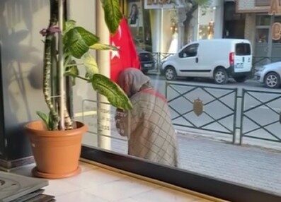 Eskişehir'de bir kadın, bir veteriner işletmesinin önünde asılı Türk bayrağını