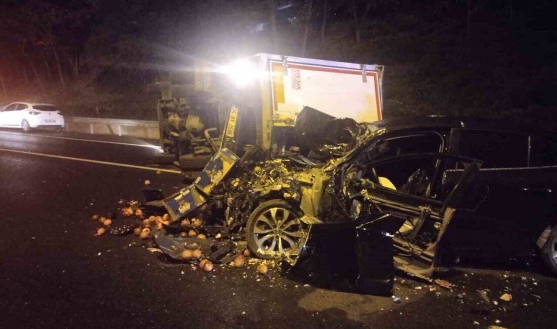 Ümraniye'de TEM Otoyolu'nda bir otomobil, aynı yönde giden meyve sebze