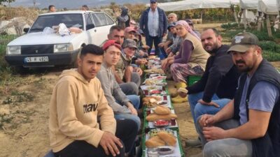 Sarıgöl'de üzüm hasadı sırasında, tüccar Kubilay Tanrıöver işçilerine sezon boyunca