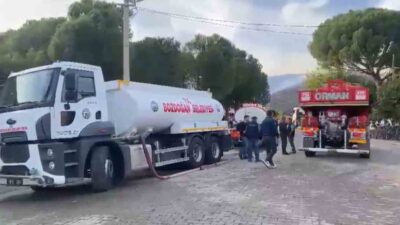 Aydın'ın Bozdoğan ilçesinde Kavaklı Mahallesi'nde tarım arazisinde çıkan yangın, rüzgarın