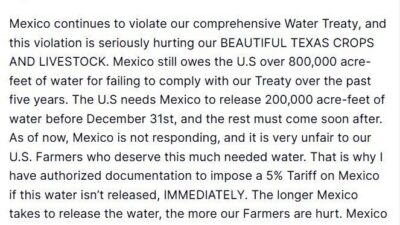 ABD Başkanı Donald Trump, Truth platformundan Meksika'yı su anlaşmasını ihlal