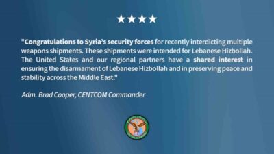 CENTCOM Komutanı Amiral Brad Cooper, Suriye güvenlik güçlerinin Hizbullah’a yönelik