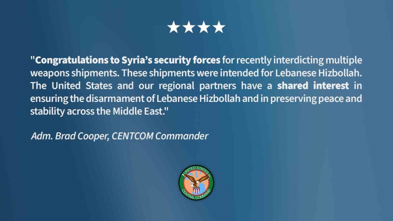 CENTCOM Komutanı Amiral Brad Cooper, Suriye güvenlik güçlerinin Hizbullah’a yönelik