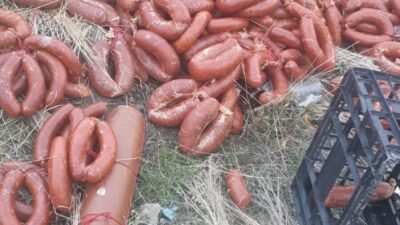 Ankara'nın Gölbaşı ilçesinde kimliği belirsiz kişilerce bir araziye atılan sucuk,