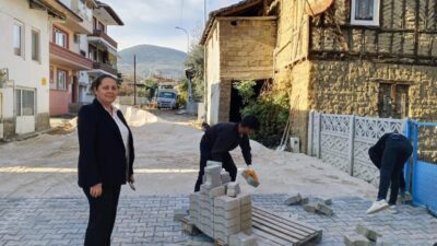 Bilecik’in Bayırköy beldesinde İnönü Caddesi'nde bozulan yollar için yenileme çalışmaları