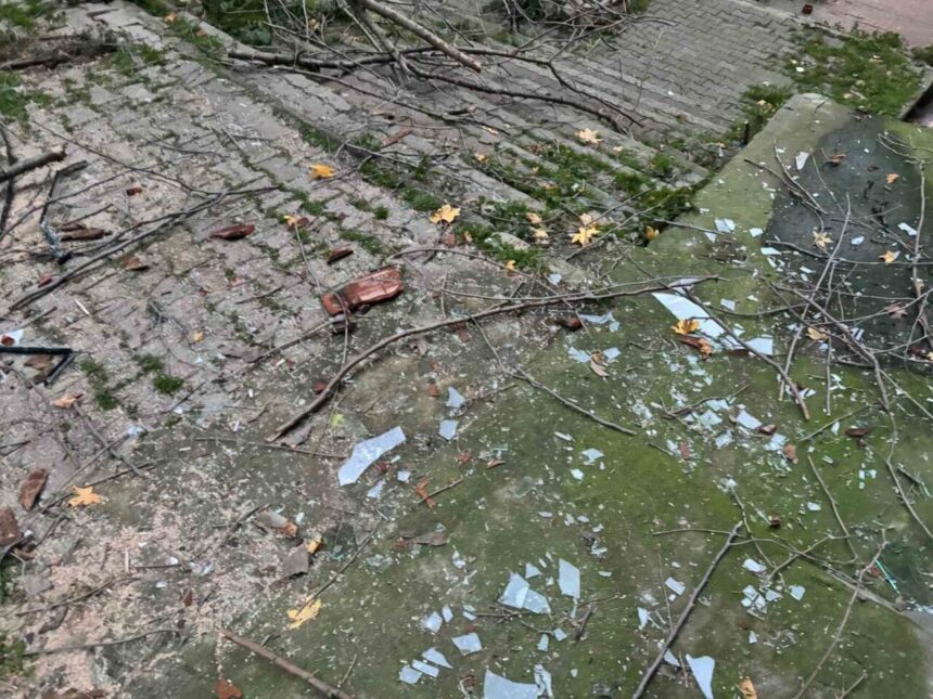 Beyoğlu’nda güçlü rüzgar bir ağacın dallarını binanın üzerine devirdi.