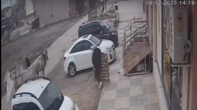 Eskişehir'in Odunpazarı ilçesinde, Dedeoğlu Sokak'taki bir apartmanın önünden malzeme çalan