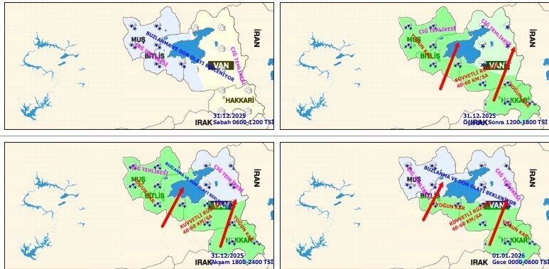 Meteoroloji’den Doğu Anadolu’ya yoğun kar, rüzgar, buzlanma ve çığ tehlikesi uyarısı yapıldı.