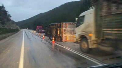 Bolu'nun Göynük ilçesinde gece saatlerinde yağmur nedeniyle kayganlaşan yolda, sürücüsü