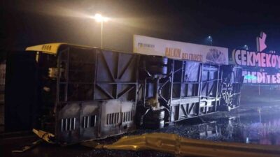 Çekmeköy'de sabah saatlerinde, 34 HO 2867 plakalı halk otobüsü, kaygan