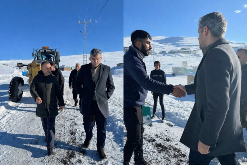 Diyadin’de yoğun kar yağışı sonrası kapalı köy yollarının açılması için ekipler çalışmalarını sürdürüyor.