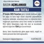 Elazığ’da kar yağışı nedeniyle eğitim-öğretime 1 gün ara verildi.