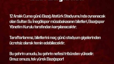 Elazığspor Yönetim Kurulu, İnegölspor ile oynanacak maçı öncesi taraftarlarına biletleri