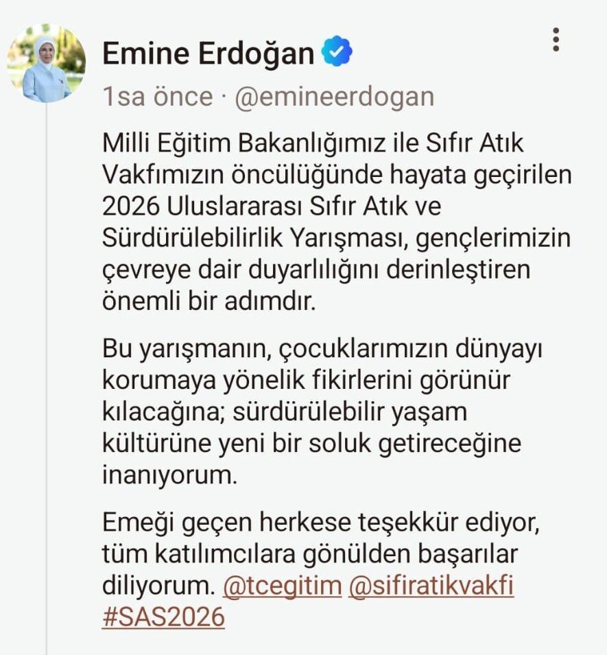 Emine Erdoğan, Milli Eğitim Bakanlığı ve Sıfır Atık Vakfı'nın düzenlediği