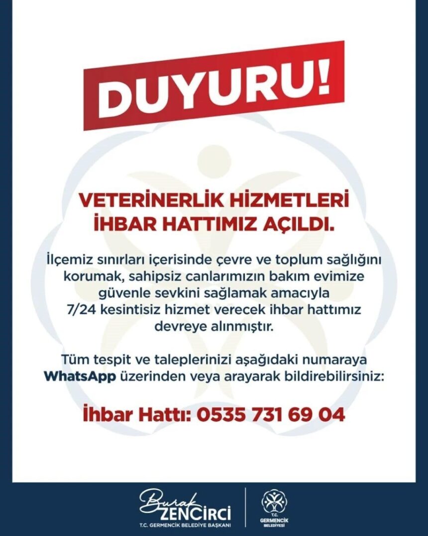 Germencik Belediyesi, sahipsiz hayvanların güvenli bakımı için 7/24 Veteriner İhbar Hattı başlattı.