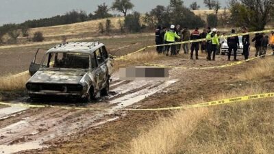 Isparta'nın Keçiborlu ilçesinde, Aydoğmuş köyünde yanmış bir aracın yakınında Ferdi