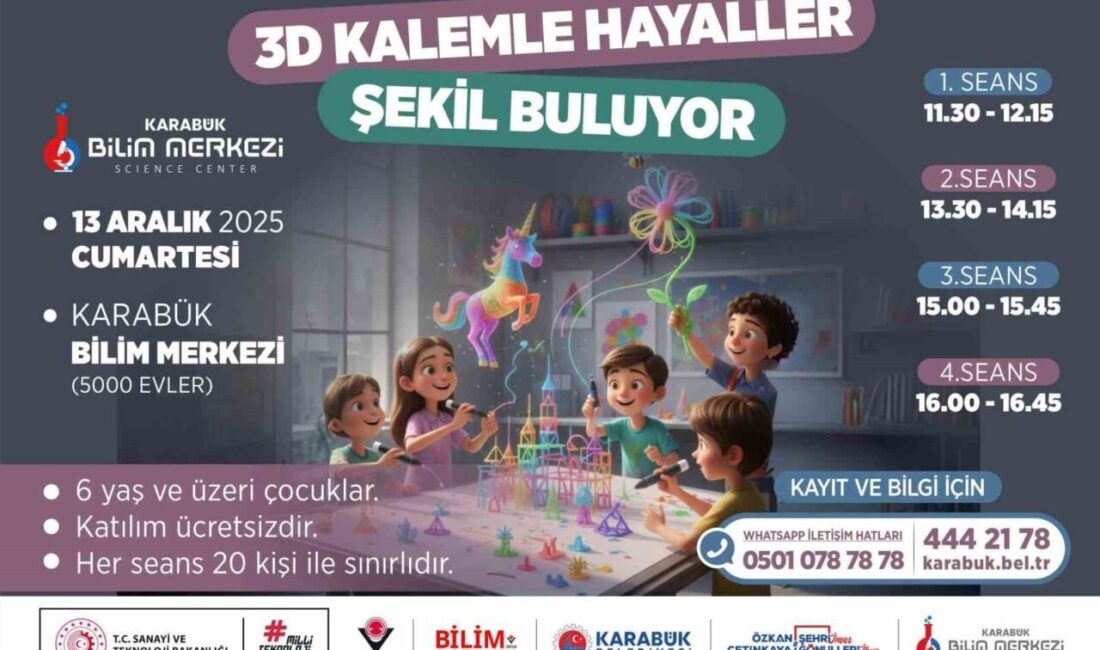 Karabük Bilim Merkezi, Çocuklar İçin 3 Boyutlu Kalem Atölyesi Düzenleyecek Karabük Bilim Merkezi, 13 Aralık'ta "3 Boyutlu Kalemle Hayaller Şekil