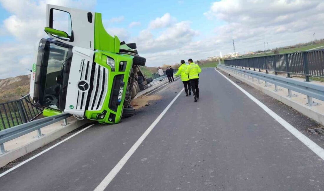Kırklareli'nin Lüleburgaz ilçesinde, Alacaoğlu köyü yolunda yem taşıyan bir tır,