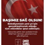 Kuşadası Belediyesi, Yalova’daki terör operasyonunda 3 polisimizin şehit olmasından dolayı yeni yıl etkinliklerini iptal etti.