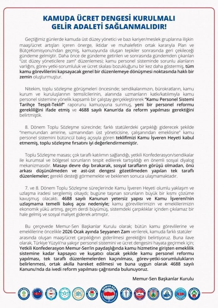 Memur-Sen Başkanlar Kurulu: