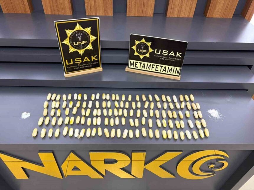 Uşak’ta uyuşturucu madde ticareti soruşturmasında, İran uyruklu A.S.Z.’nin midesinden metamfetamin çıktı.