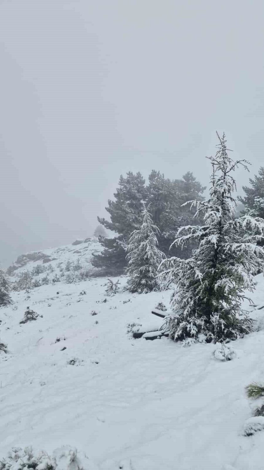 Muğla’nın yüksekliklerinde kar yağışı etkili oldu, Göktepe Dağı beyaza büründü.