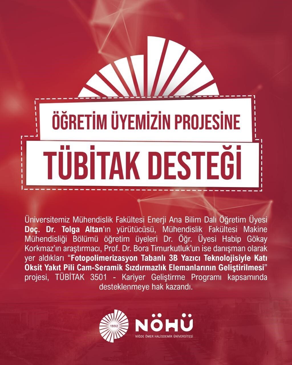 Niğde Ömer Halisdemir Üniversitesi'nden Doç. Dr. Tolga Altan'ın liderlik ettiği