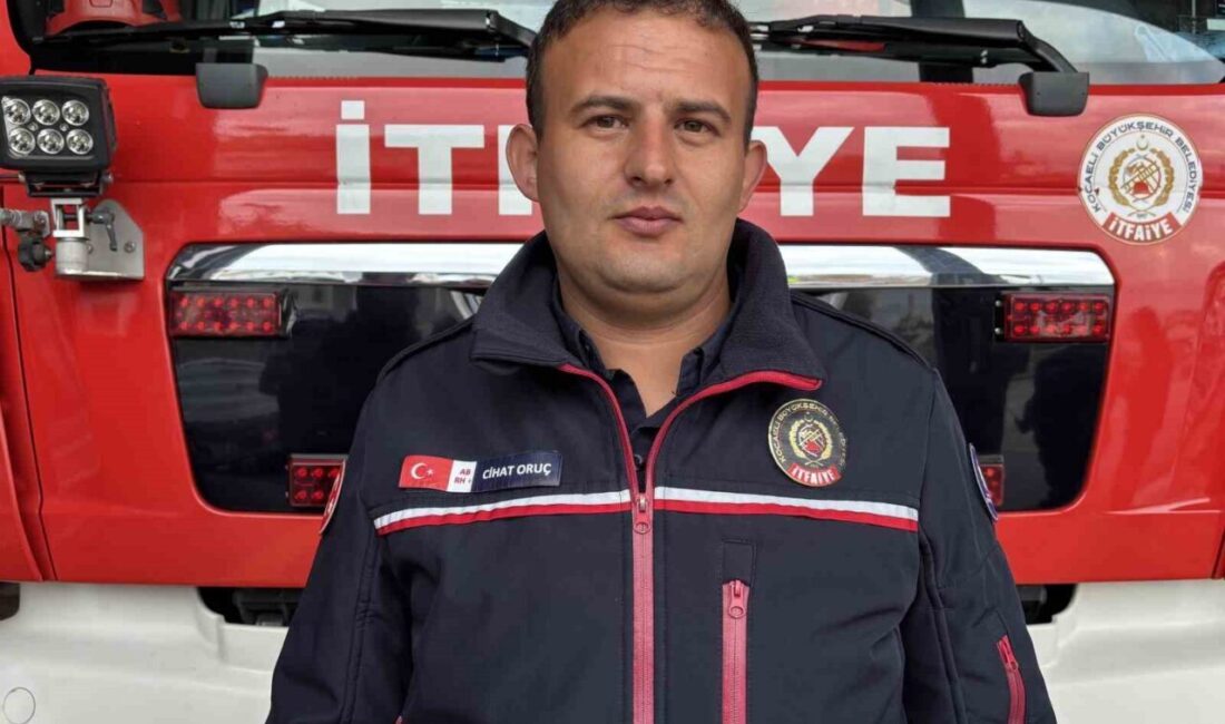 Kocaeli'nin Başiskele ilçesinde bir apartmanda çıkan yangında, itfaiye eri Cihat