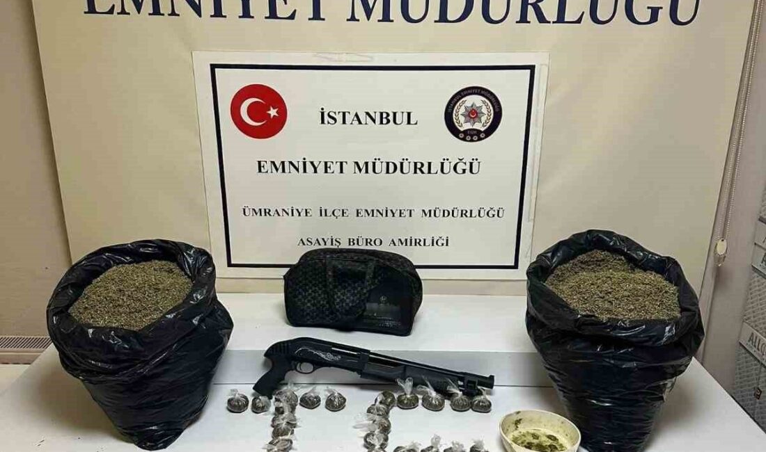 Ümraniye’deki bir adrese düzenlenen operasyonda, 10 kilo uyuşturucu, silahlar ve