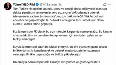 Samsunspor Başkanı Yüksel Yıldırım, Galatasaray karşısında uzatma dakikalarında yedikleri gol