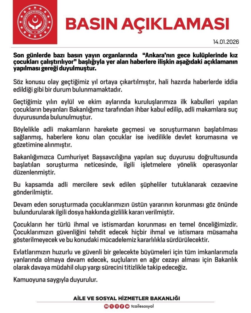 Aile ve Sosyal Hizmetler Bakanlığı, gece kulüplerinde çocuk çalıştırıldığı iddialarını yanıtladı. Aile ve Sosyal Hizmetler Bakanlığı, gece kulüplerinde çocuk çalıştırıldığı iddialarını yanıtladı.