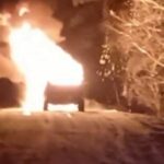 İnegöl’de hareket halindeki cip yandı, itfaiye müdahale etti.